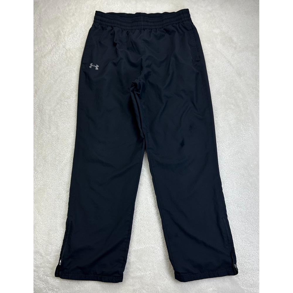 Under Armour Vital Warm Up Track Pants Mens Black Ankle Zip Drawstring "Read"